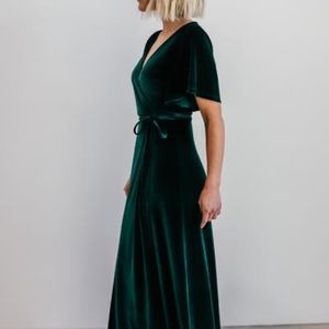 Emerald green velvet maxi wrap dress size small